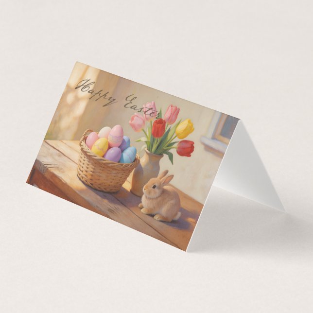 Happy Easter with Colourful Eggs and Tulips (Front)