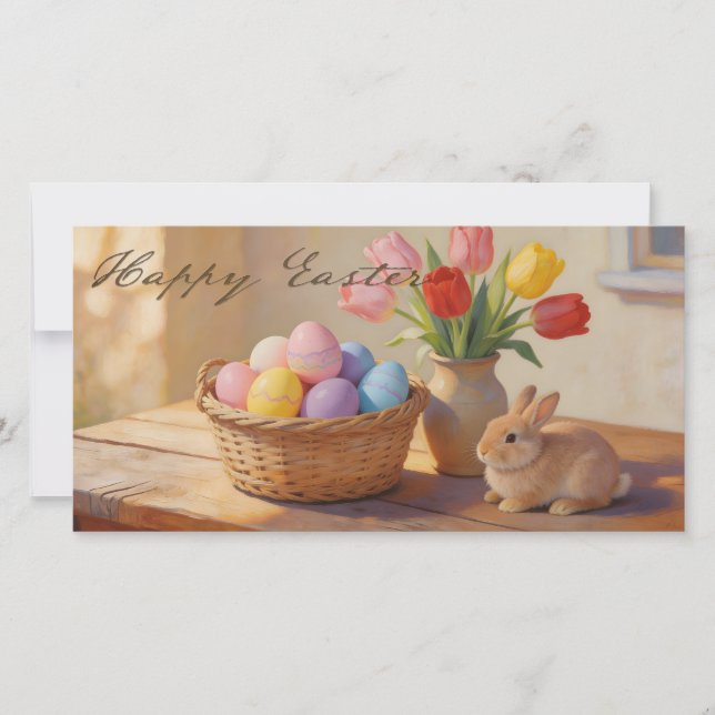 Happy Easter with Colourful Eggs and Tulips (Front)