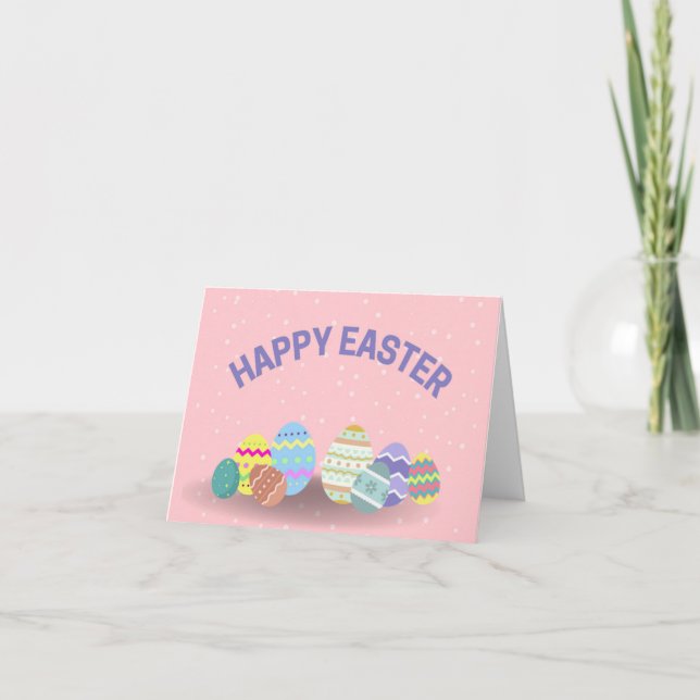 Happy Easter with colourful eggs pink Card (Front)