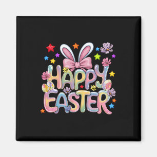 Happy Easter With Colourful Flowers Bunny Easter W Magnet
