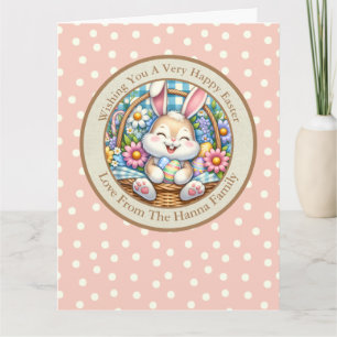 Happy Easter With Cute Bunny, Eggs, and Floral Card