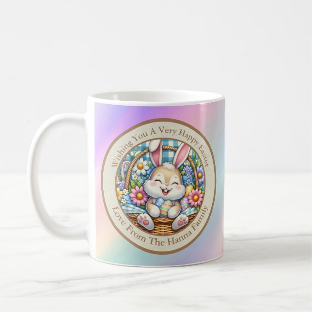 Happy Easter With Cute Bunny, Eggs, and Floral Coffee Mug (Left)