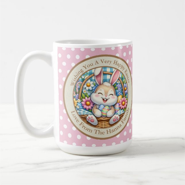 Happy Easter With Cute Bunny, Eggs, and Floral Coffee Mug (Left)