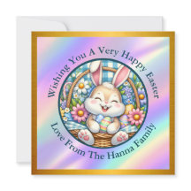 Happy Easter With Cute Bunny, Eggs, and Floral