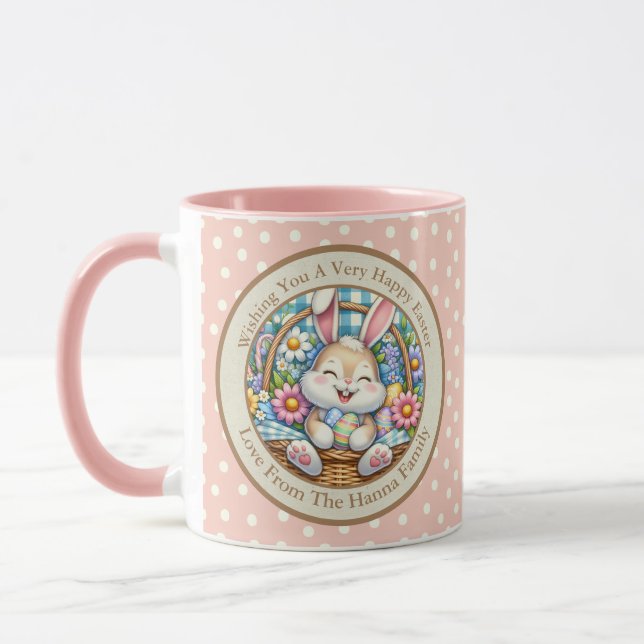 Happy Easter With Cute Bunny, Eggs, and Floral Mug (Left)