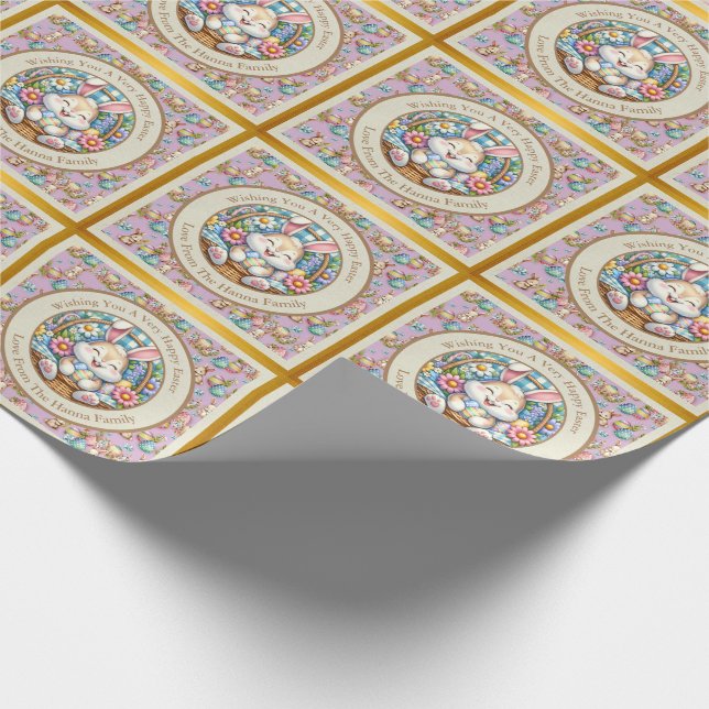 Happy Easter With Cute Bunny, Eggs, and Floral Wrapping Paper (Corner)