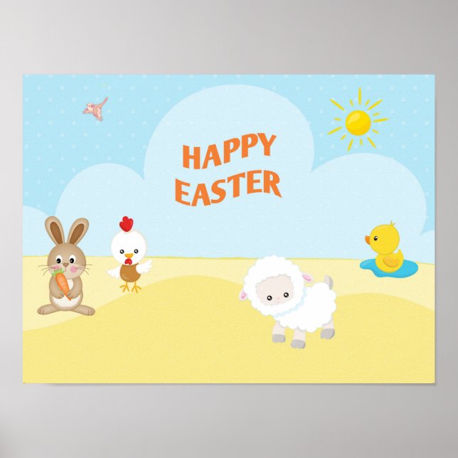 Happy Easter with Cute Farm Animals Poster (Front)