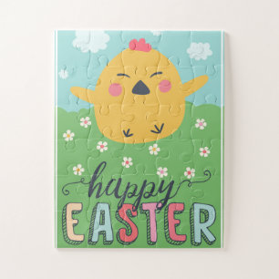 Happy Easter with cute & fun cartoon chick Jigsaw Puzzle