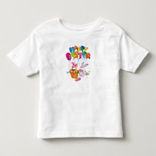 Happy Easter with Easter Bunny and Basket of Eggs Toddler T-Shirt
