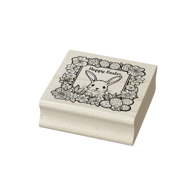 🐰Happy Easter with easter bunny and text Rubber Stamp (Stamp)