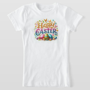 Happy Easter with Easter Eggs Typography T-Shirt
