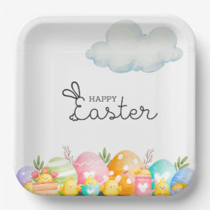 Happy Easter with Eggs Postcard Paper Plate