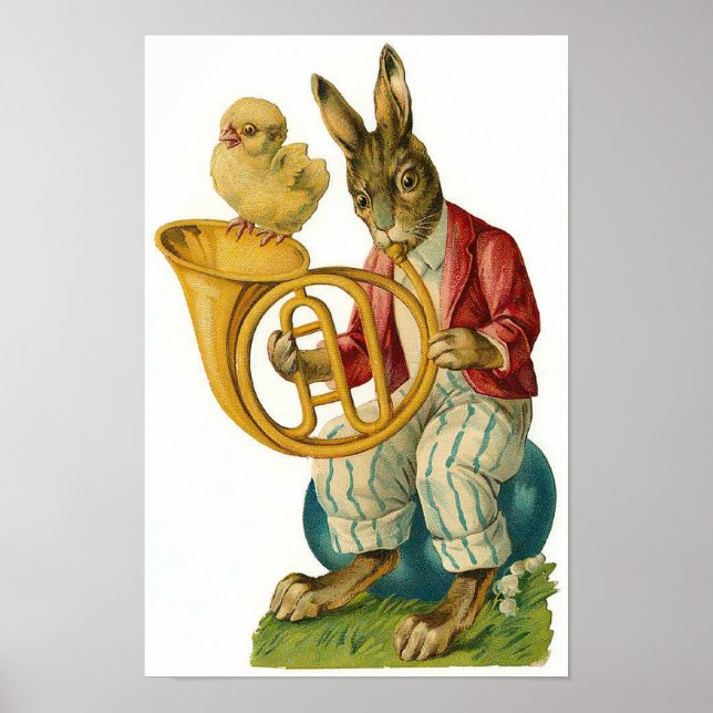 Happy Easter With French Horn Vintage Poster (Front)