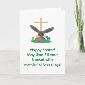 Happy Easter with Gold cross and grey bunny card