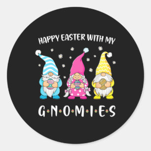 Happy Easter With My Gnomies Girls Kids Women East Classic Round Sticker