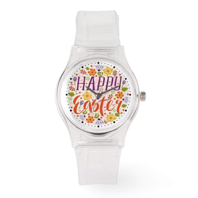 Happy Easter with Spring Flowers-23143 Latte Mug Watch (Front)