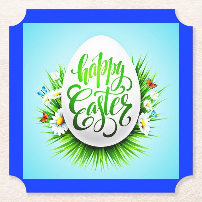 Happy Easter with Spring Flowers-23180 Paper Coaster (Front)