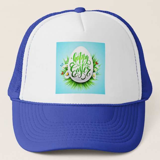 Happy Easter with Spring Flowers-23180 Trucker Hat (Front)