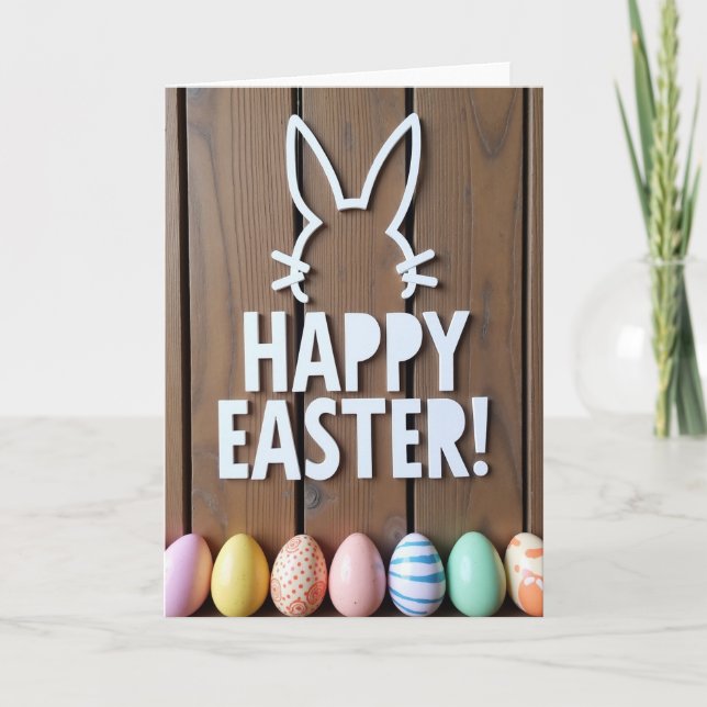 Happy Easter Wood Design Card (Front)