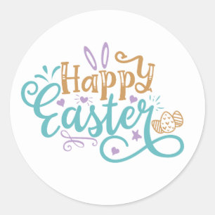 Happy Easter word art Holiday Classic Round Sticker