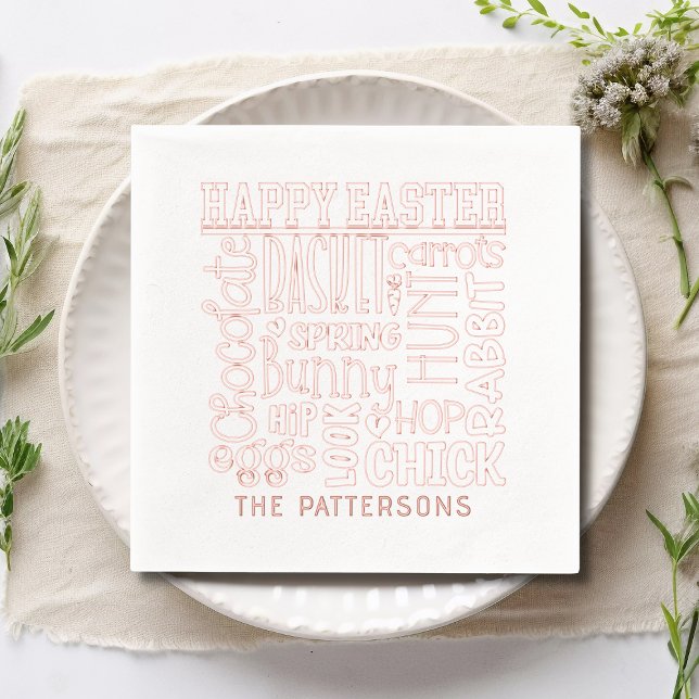 Happy Easter Word Art Typography Personalised Name Foil Napkins (Creator Uploaded)