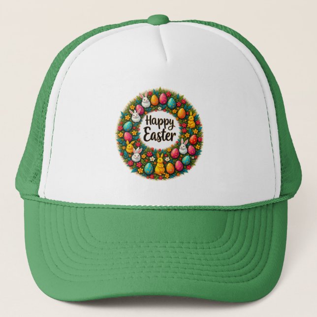 Happy Easter Wreath – Bunny & Eggs boné Trucker Hat (Front)