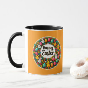 Happy Easter Wreath – Bunny & Eggs caneca Mug