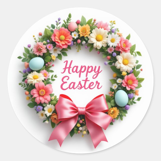 Happy Easter Wreath Sheet of Classic Round Sticker (Front)