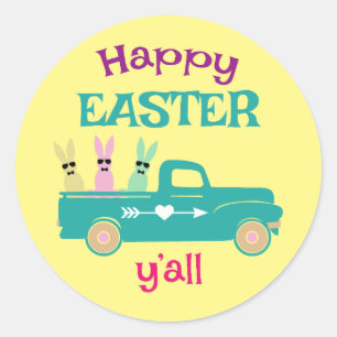 Happy Easter y'all, bunny truck  Classic Round Sticker