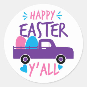 Happy Easter Y'all Modern Egg Truck Classic Round Sticker