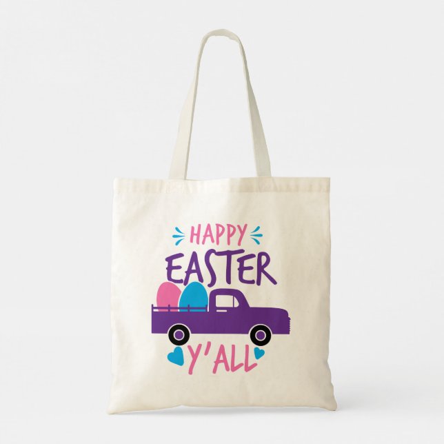 Happy Easter Y'all Modern Egg Truck Favour Tote Bag (Back)