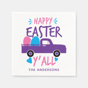 Happy Easter Y'all Modern Egg Truck Personalised Napkin