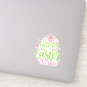 Happy Easter Y'all Pink and Green Vinyl Sticker