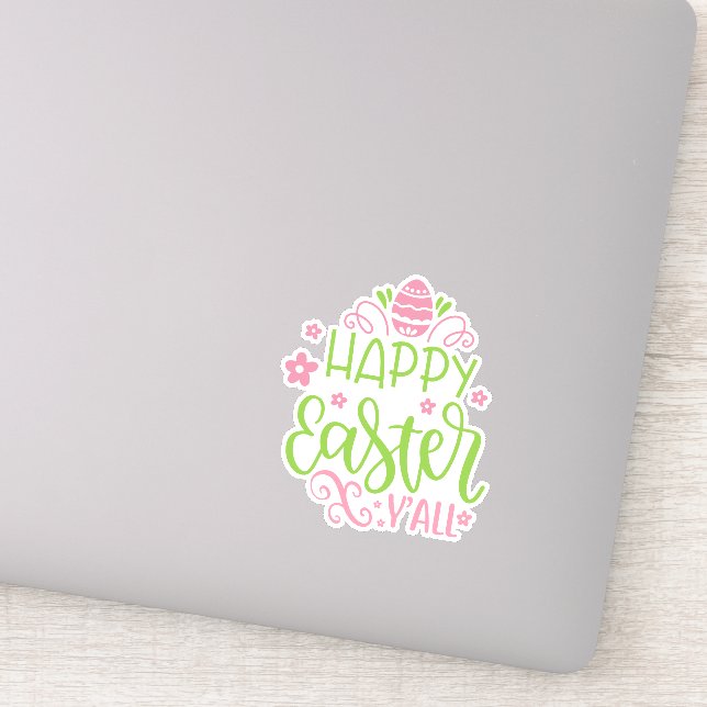 Happy Easter Y'all Pink and Green Vinyl Sticker (Detail)