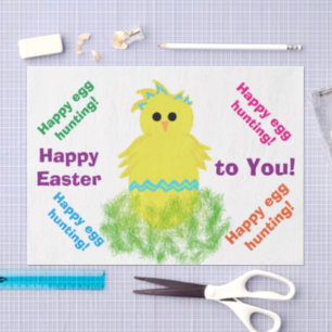 Happy Easter Yellow Blue Chick Greeting Tissue Paper