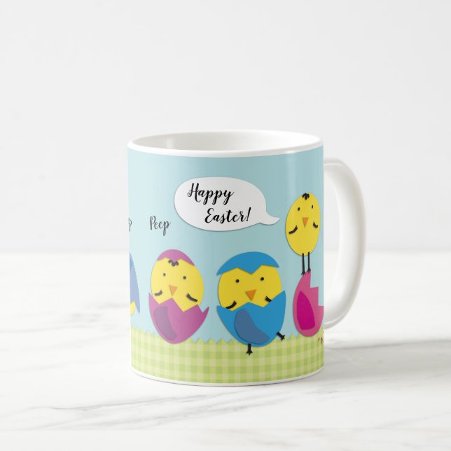 Happy Easter Yellow Chicks Add Name Coffee Mug (Front Right)