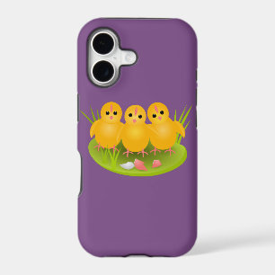Happy Easter yellow chicks on green grass