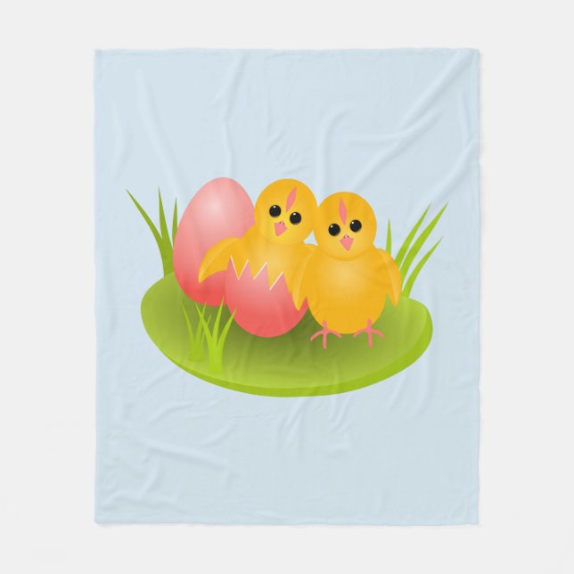 Happy Easter yellow chicks on green grass Fleece Blanket (Front)