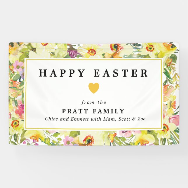 Happy Easter Yellow Daffodil Heart Welcome Banner (Horizontal)