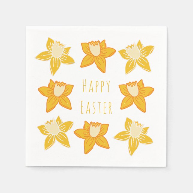 Happy Easter Yellow Daffodil Napkin (Front)