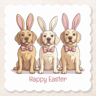Happy Easter Yellow Labrador Retriever Dogs Paper Coaster