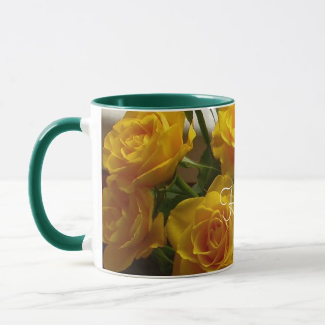 Happy Easter Yellow Rose Mug - Customisable (Left)