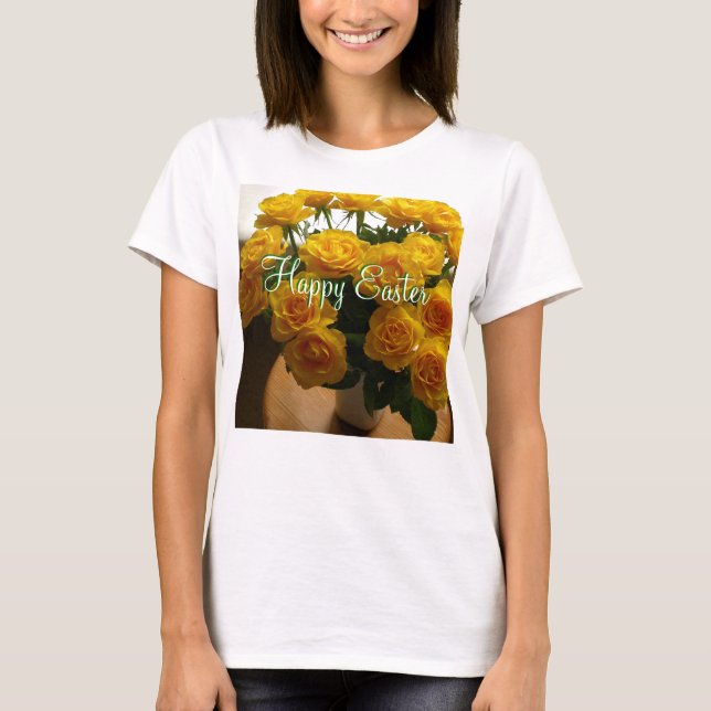 Happy Easter Yellow Rose T-Shirt - Customisable (Front)