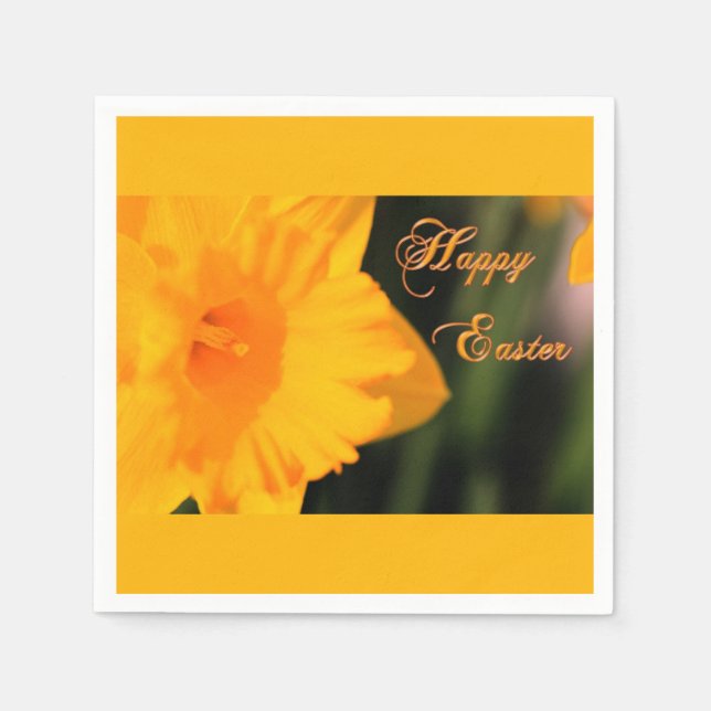 Happy Easter Yellow Spring Daffodil Flower Napkin (Front)