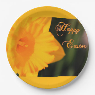 Happy Easter Yellow Spring Daffodil Flower Paper Plate