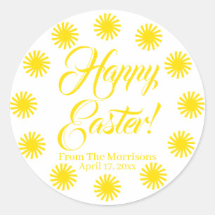 Happy Easter yellow sun border custom cheerful Classic Round Sticker