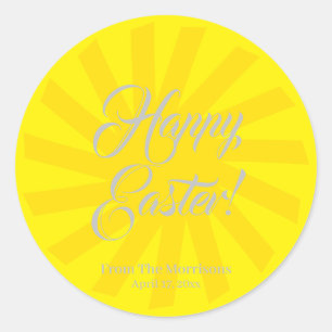 Happy Easter yellow sun custom script cheerful  Classic Round Sticker