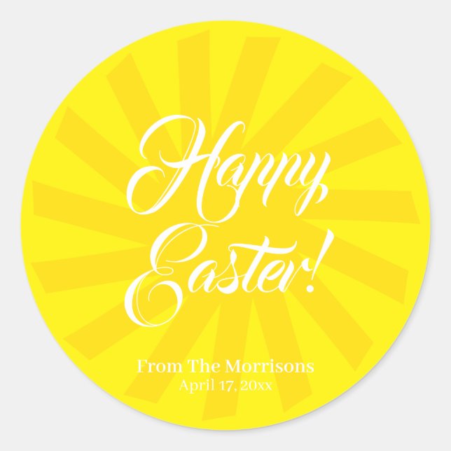 Happy Easter yellow sun custom text cheerful cute Classic Round Sticker (Front)