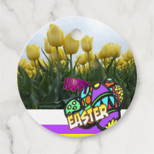 Happy Easter Yellow Tulips Design Favour Tags