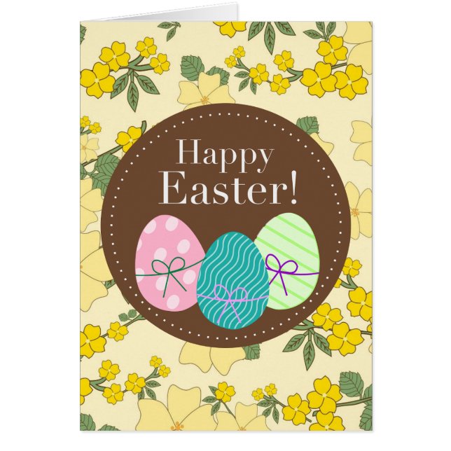 Happy Easter yellow vintage floral card (Front)